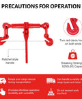 Four Pack Chain Load Binders With Grappling Hook One Quarter To Five Sixteenth Inch Ratchet Tie Downs with red handle and clevis hooks