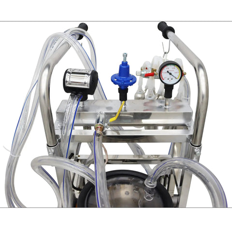 Close-up of the Electric Milking Machine For Cows And Goats, 110V Oil-Free Vacuum Pump Milker, with stainless steel components