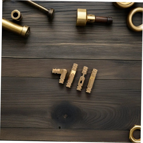 Brass Barrel Hinges 25Pcs for Jewelry Boxes and Keepsakes on wooden background, mini cylinder hinges 4x20mm displayed