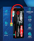 4S 14.8V 3300mAh 80C RC Lipo Battery Pack Soft Case XT60 Connector Two Pack specifications diagram