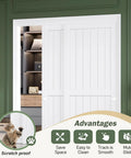 Sliding Closet Doors 60x80 Inches With White Bypass Barn Door Hardware Kit for Bedroom and Laundry Room shown installed