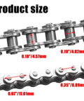 Close-up of 35 Roller Chain 140 Link Plus Chain Breaker Kit Pro Grade Heavy Duty with size dimensions in millimeters.