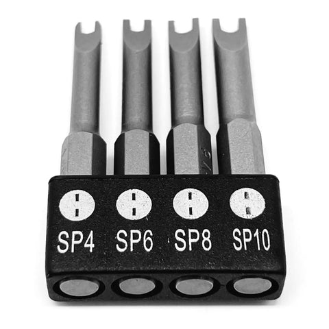 Rock Solid Spanner Drive Screwdriver Bit Set Featuring Sp4 Sp6 Sp8 Sp10 Sizes in chrome vanadium steel with quick release hex shank.