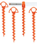 Beefy Ground Anchors For Camping And Tents, Screw-In Stakes That Grip In High Wind And Sand, Includes T-Grip Tool, Small 4 Pack In Bright Orange, Made In USA, Versatile Canopy And Outdoor Use Stakes For Grassy Or Sandy Surfaces