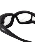 Over Glasses Motorcycle Safety Sunglasses 2 Pack Smoke And Clear Lenses For Day And Night Use Ride Ready Meets ANSI Z87 1 close-up view