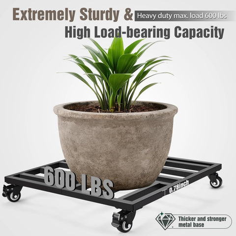 22 Inch Heavy Duty Plant Caddy With Four Wheel Rolling Metal Stand 600 Pound Capacity Square Plant Dolly With Lockable Casters