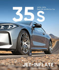 Silver car beside X10 Pro Portable Tire Inflator With No Fuss 35 Second Jet Inflation 150 Psi Cordless Air Pump, desert road.