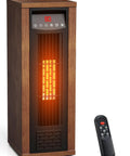 Blazing Warm 1500W Electric Space Heater, Slick Portable Tower Unit With Remote And Adjustable Thermostat For Cozy Indoor Comfort, Walnut Finish in use.