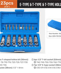Top Tier Hjkltopu E Type Spline Socket Set With Hollow Hex Bits For Auto Repair 1/4 3/8 1/2 Inch Drive 25mm To 55mm Size Combo Kit Made Tough For Garage Work, blue 23pc case