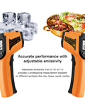Non-Contact Infrared Temperature Gun For Quick Temp Readings, -50 C To 400 C, -58 F To 752 F, Handy IR Thermometer For Industrial Use, Kitchen, Ovens, Grilling, Auto Repair, Home DIY, Orange, with adjustable emissivity