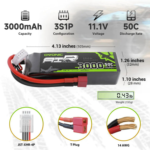 Two-Pack 11.1V 3S 3000mAh 50C LiPo Battery With Dean-Style T Connector For RC Plane Helicopter Quadcopter Car Boat Soft