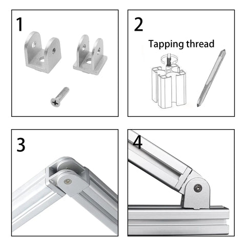 Four Piece 2020 Series Aluminum Extrusion Pivot Joint Connectors For 3D Printer Frames, Zinc Alloy, Flexible 180 Degree Rotation, Includes Screws And Threading Tap Kit, with screws