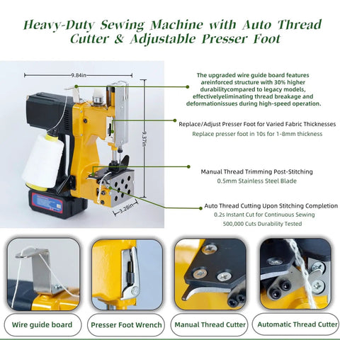 Heavy Duty Portable Bag Sealing And Stitching Machine For Woven Bags, Nonwoven Fabrics And Leather - Cordless 36V Battery Pack, The Go-To On-The-Go Packing Tool For Warehouse And Farm, Yellow, 9.84in x 9.37in