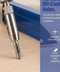 Get Your Hinge Drilling Game Strong With This 4Pc Self Centering Drill Bit Kit showing a close-up of a drill bit with guide sleeve.