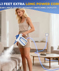 Tough Day Grime Handheld Steam Cleaner That Heats Up Fast With A 13 Foot Cord in use cleaning a couch.