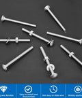 Stainless Steel Carriage Bolt Kit 50 Sets One Quarter Twenty Thread Three Inch Round Head Square Neck Bolts With 50 Hex Nuts And 50 Flat Washers