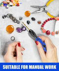 Craft workspace with Adjustable Pin Vise Hand Drill Kit With 13 Pcs HSS Drill Bits 0.8mm To 6.5mm, jewelry beads, and tools.
