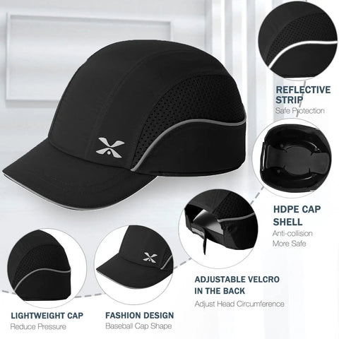 Bump Cap Baseball Hat Style Head Protection With Lightweight Design, Removable ABS Shell And Foam Padding, Breathable Vents.