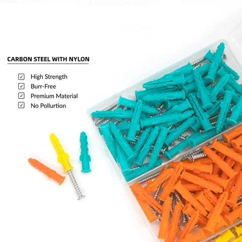 Drywall Anchors and Screws Kit, 240 Pieces With Organizer Box For Easy No Prep Self Drilling Installation, Yellow Zinc Plated Carbon Steel, Rust Resistant Wall Mount Hardware For DIY Projects, assorted anchors and screws in organizer