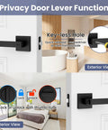 Privacy function of Six Pack Matte Black Interior Door Handles Set With Keyless Privacy Levers for bedroom and bathroom