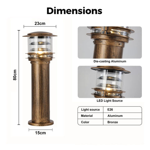 Weatherproof Aluminum Post Cap Lights For Deck And Yard With Bright Acrylic Diffuser durable square pillar lamp in bronze with LED light source.