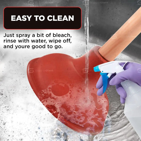 Heavy Duty 6 Inch Rubber Force Cup Plunger With A Trusty 18 Inch Wooden Handle To Blast Away Pesky Blockages In Kitchen Sinks Bath Tubs And Floor Drains Hassle Free in water with cleaning spray.