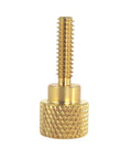 Front view of 10 Pack Solid Brass Thumb Screws With Diamond Knurl, 6-32 By Half Inch Threads, Straight Shoulders, Right Hand Threads