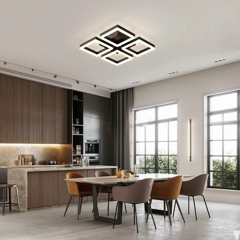 Modern kitchen with Led Ceiling Light Four Square Dimmable Flush Mount Fixture For Living Room Dining Room Bedroom And Kitchen 52W Led Equivalent