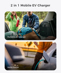 2 in 1 Mobile EV Charger, Portable and Home Charger options with EV charging in scenic outdoor and parking settings.