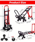 Rock Solid Heavy Duty Workhorse 1000 Pound Stair Climbing Dolly Four In One Convertible Hand Truck Foldable Moving Cart With Bulletproof Solid Wheels For Crushing Loads At Home Or Work Red sizes and measurements.