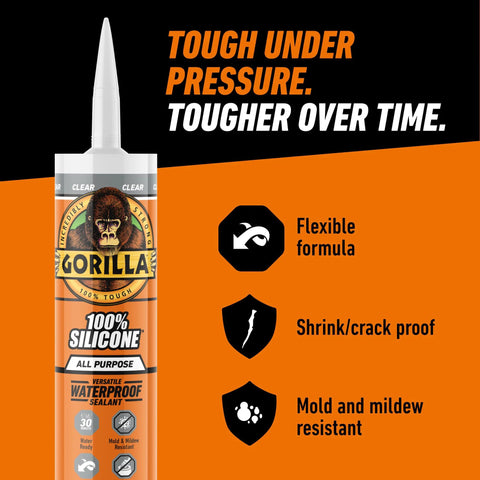 Gorilla 100% Silicone Sealant, all-purpose, 10 oz cartridge, clear