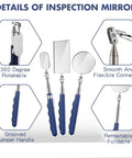 Three Piece Telescoping Inspection Mirror Set With Stainless Steel Handles For Mechanics And Techs Extendable Long Reach