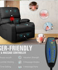 Rocking Recliner Chair With Massage And Heat, 360 Degree Swivel Faux Leather Lounge Chair for Living Room, features massage settings and remote control.