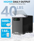 Top Shelf Countertop Nugget Ice Maker Produces Forty Pounds Daily To Craft Super Chewable Pellets In Just Minutes with visible ice output.