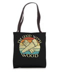 Totally Nailed It Dope Vintage Circular Saw Woodworking Tote Bag For Carpenters And DIY Craftsmen Plus Sweet Shop Essential Gift For True Makers Who Legit Appreciate Fine Timberwork And Quality Hand Tools, black canvas with graphic design.