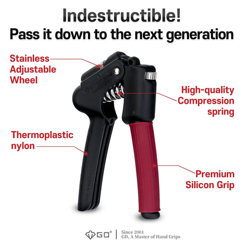 Adjustable Hand Grip Strengthener With Wide Handles, 29 To 99 Lb Resistance, featuring a stainless adjustable wheel.