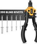 One Quarter Inch Pop Rivet Gun Kit With 200 Blind Rivets And Five Interchangeable Rivet Heads For Metal Auto And Gutters