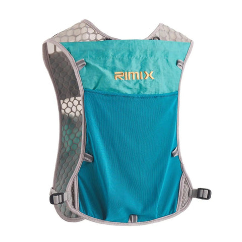 Front view of blue Hydration Vest And Pack For Night Runs Adjustable Chest Strap Hydration Backpack For Men And Women Running Jogging Fitness