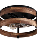 2 Light Rustic Oak Wood Round Drum Ceiling Light Fixture For Hallways Bedrooms Kitchens And Entryways Farmhouse Black Flush Mount Semi Flush Mount With Easy Install And Cozy On Trend Farmhouse Vibe with visible bulbs and wood bands