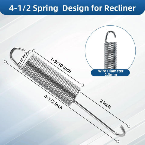 Real Deal No Fuss 2 Pack 4.5 Inch Replacement Spring For Recliner And Couch Heavy Duty Extension Parts With Reinforced Hooks, 4-1/2 inch spring design.