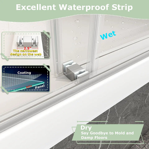 Heavy Duty Frameless Double Bypass Sliding Shower Door 55 To 60 Inches Wide By 76 Inches Tall featuring waterproof strip and brushed nickel elements.
