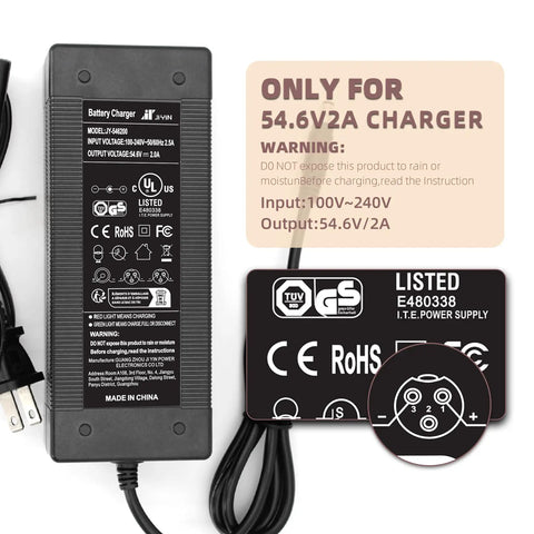 54.6V 2A Ebike Charger For 48V Lithium Battery Packs With 5 Adapter Plugs Universal Replacement Fast Charge UL Listed Safe And Efficient Power Supply For Most 48V E Bikes And Scooters Keeps You Rolling Longer Easy To Use