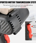 Close-up of LwiftGal Cordless Electric Wire Scissors Portable Ratchet Cable Cutter showing feed and knife retraction switches.