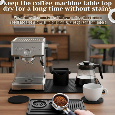 9 Piece Espresso Knock Box Kit With Oversized Silicone Coffee Mat And Tamping Mat For Home Barista Setup on counter
