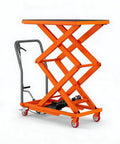 Heavy Duty Double Scissor Hydraulic Lift Table Cart Built Tough For Shop Floors And Lets This Bad Boy Raise Your Cargo Smoothly in orange.