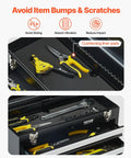 Tough As Nails Steel Tool Box With Three Smooth Rolling Drawers, EVA padded trays organized with tools and cushioning liner pads.