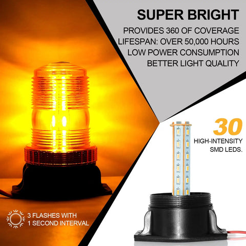 Built Tough 30 Led Amber Strobe Light 30w Roof Beacon For Forklift Mower Atv Truck 4 Pack illuminated close-up view.