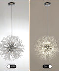 Chrome Modern Crystal Chandelier Firework Pendant Light With Bubble Crystal Orbs, 9 Light Round Hanging Chandelier off and on view