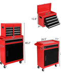Five Drawer Rolling Tool Chest With Lockable Wheels Detachable Top And Adjustable Shelf Plus Bottom Cabinet For Heavy Duty Garage Workshop Shop And Warehouse Tool Organizer, red steel, 40.2 in tall