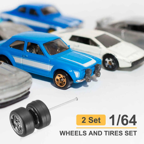 Two Pack 1/64 Scale RC Diecast Car Wheels And Tires Set With Real Riders Rims And Axles Included For Do It Yourself Upgrades